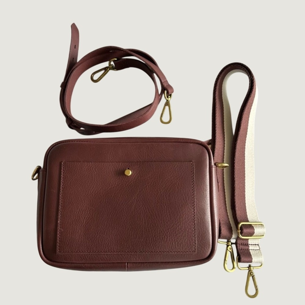 Madewell Leather Camera Bag Small Burgundy Interchangeable Straps, cross body